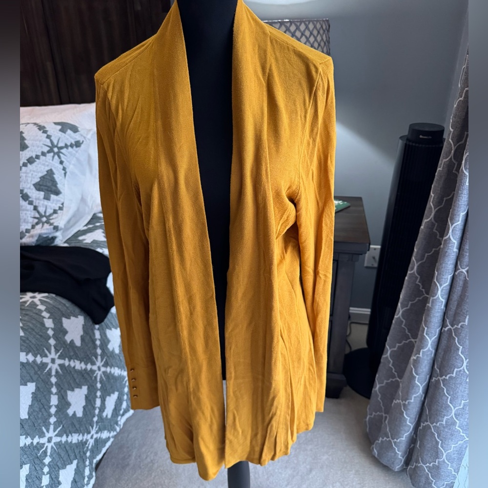 Mustard Open Front Cardigan With Button Detail